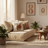 AKDC Gazal Square Decorative Cushion with Arabic Text Print – 45 cm Cotton with Synthetic Leather