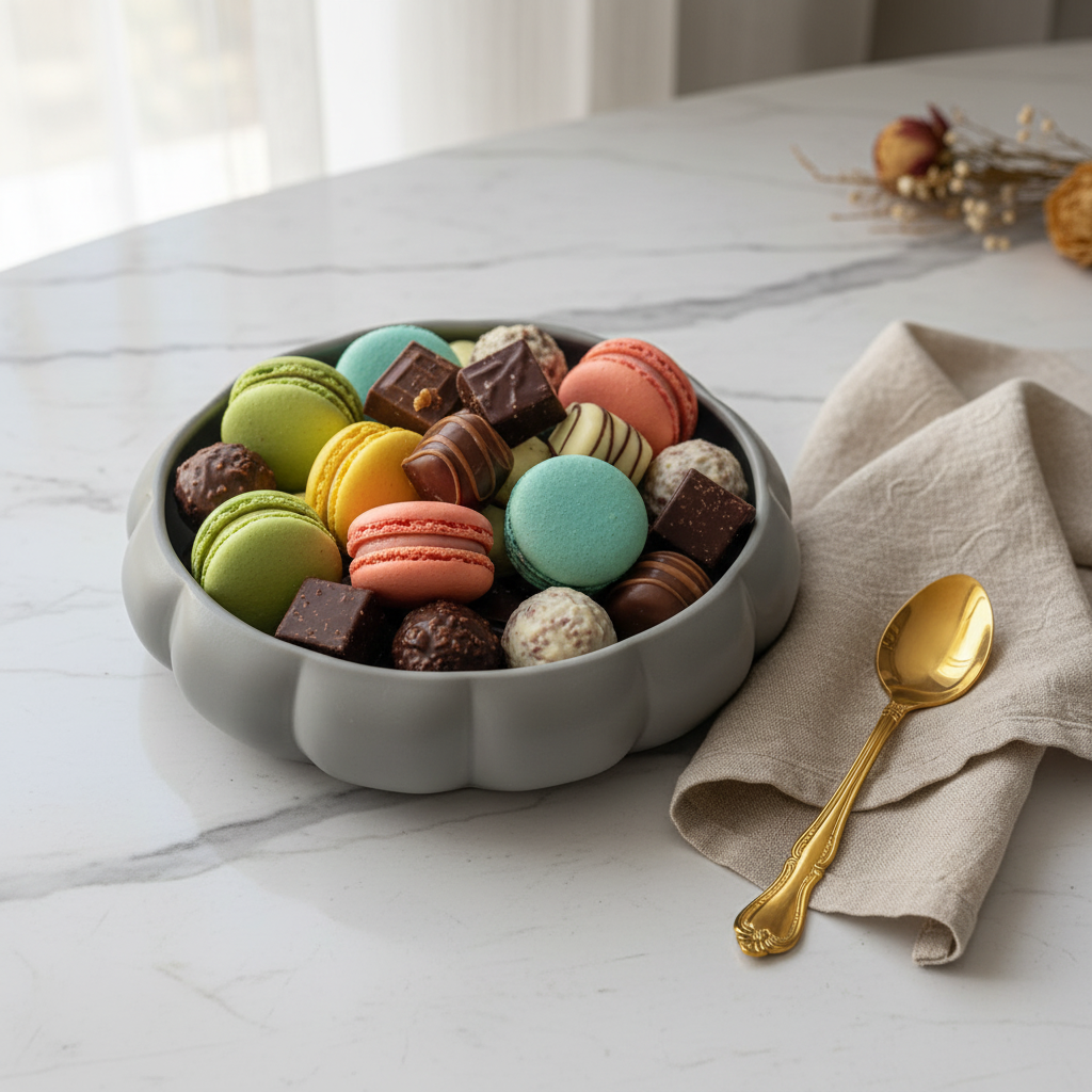 Hamid Grey Ceramic Candy Box with Lid | Scalloped Pumpkin Design | 10.25cm