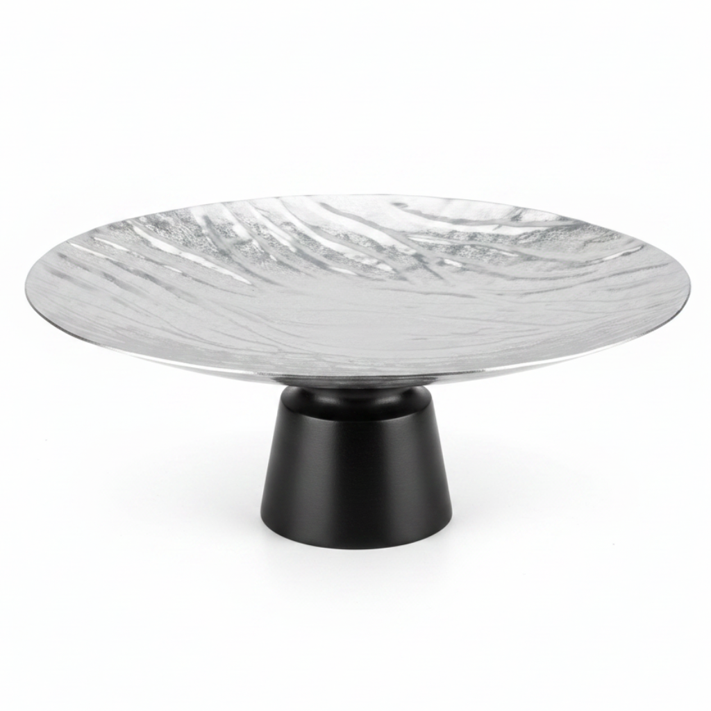Luhpar Black Wooden Footed Wave Textured Aluminum Candy Tray - 13×33 cm