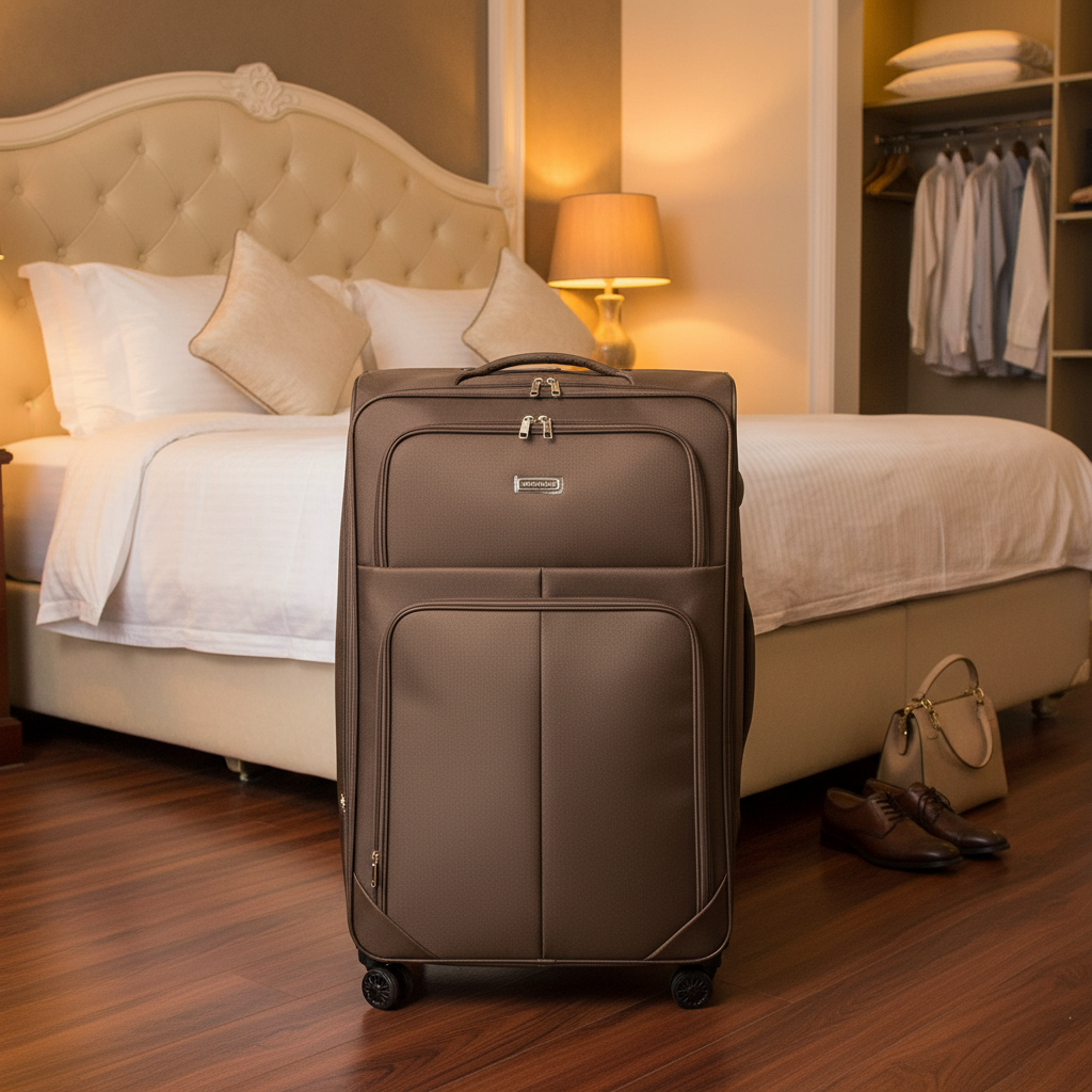 Sonada Brown Polyester Trolley Bag – | 8 Spinner Wheels | Lightweight Travel Luggage | 32 Inch