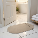 Oval Door Mat | Non-Slip Plush Entrance Rug with Accent Stripe | 62 × 38cm | Beige | Ideal for Home Entryway, Bathroom & Living Room