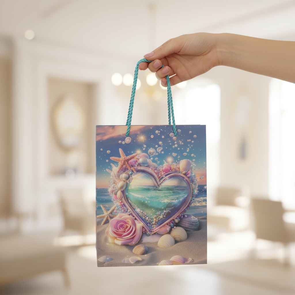 Ocean Heart Paper Gift Bag - 23×18 cm
