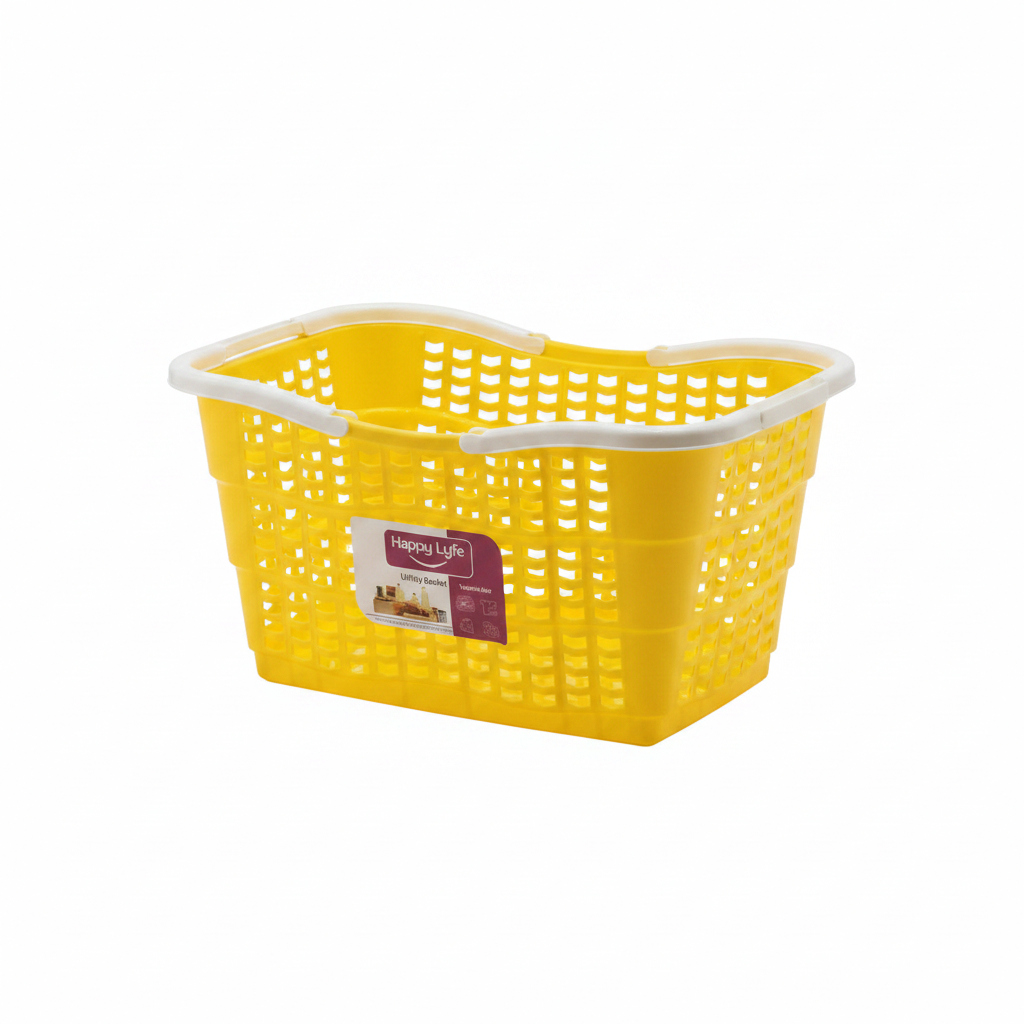 Happy Lyfe Plastic Utility Basket with Handle - 45×30×23cm - Yellow / Pink / Green / Light Blue
