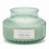 Scented Candle in Ribbed Glass Jar | Long-Lasting Home Fragrance | 8×8 cm | White Musk / Amber Myrrh / Wild Bluebell / Fresh Freesia