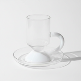 RAZ Levita 18-Piece Tea & Coffee Glass Set | Floating Handle | 6 Large Cups, 6 Small Cups & 6 Saucers | White