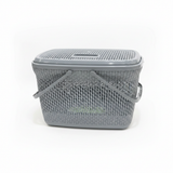 Polytime Plastic Picnic Basket with Lid & Handles - 30 × 45 × 35cm - Grey / White