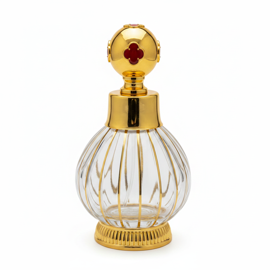 Mayflower Glass Perfume Bottle with Gold Metal Base — 200ml - Navy Blue / Red