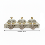 Cream & Gold Arabesque Candy Bowl with Holder — 3 Pcs Set - 40×15 cm