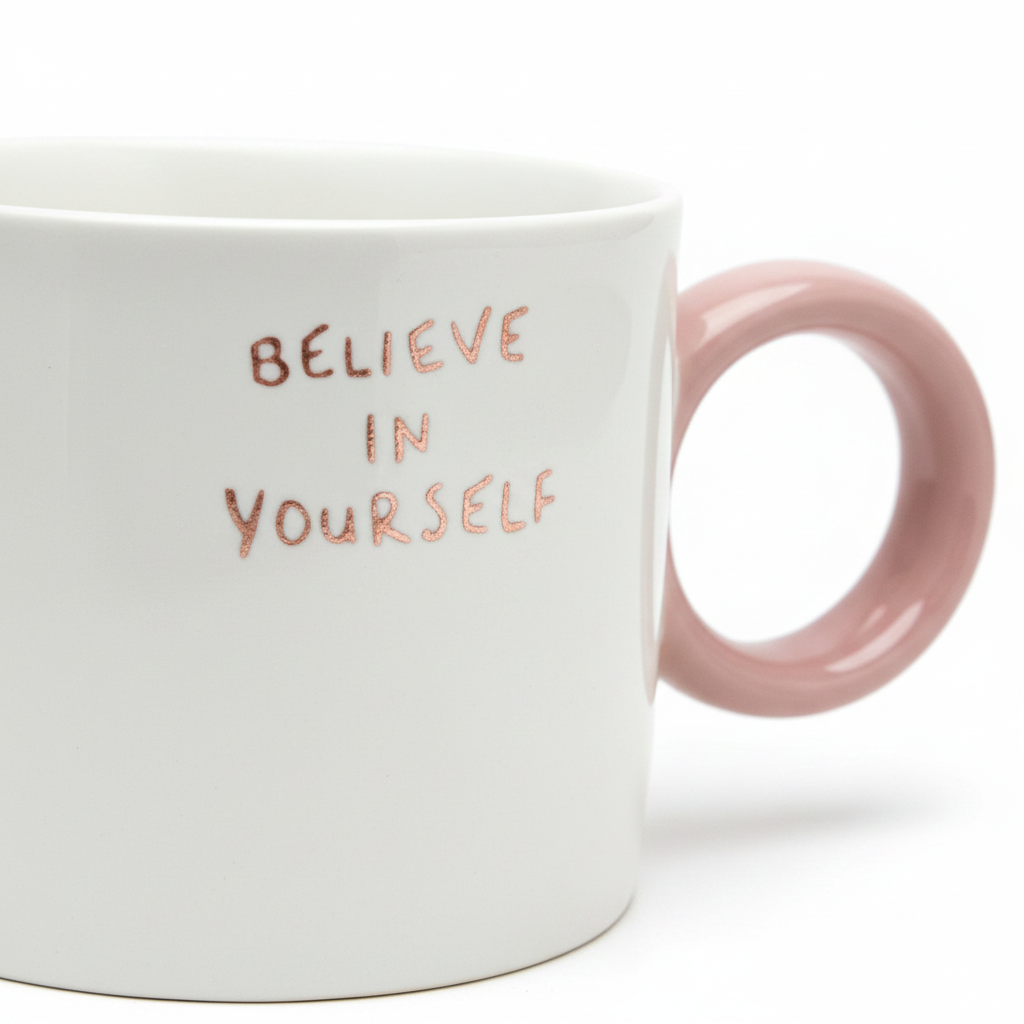 White & Rose Pink Ceramic Mug - 350ml