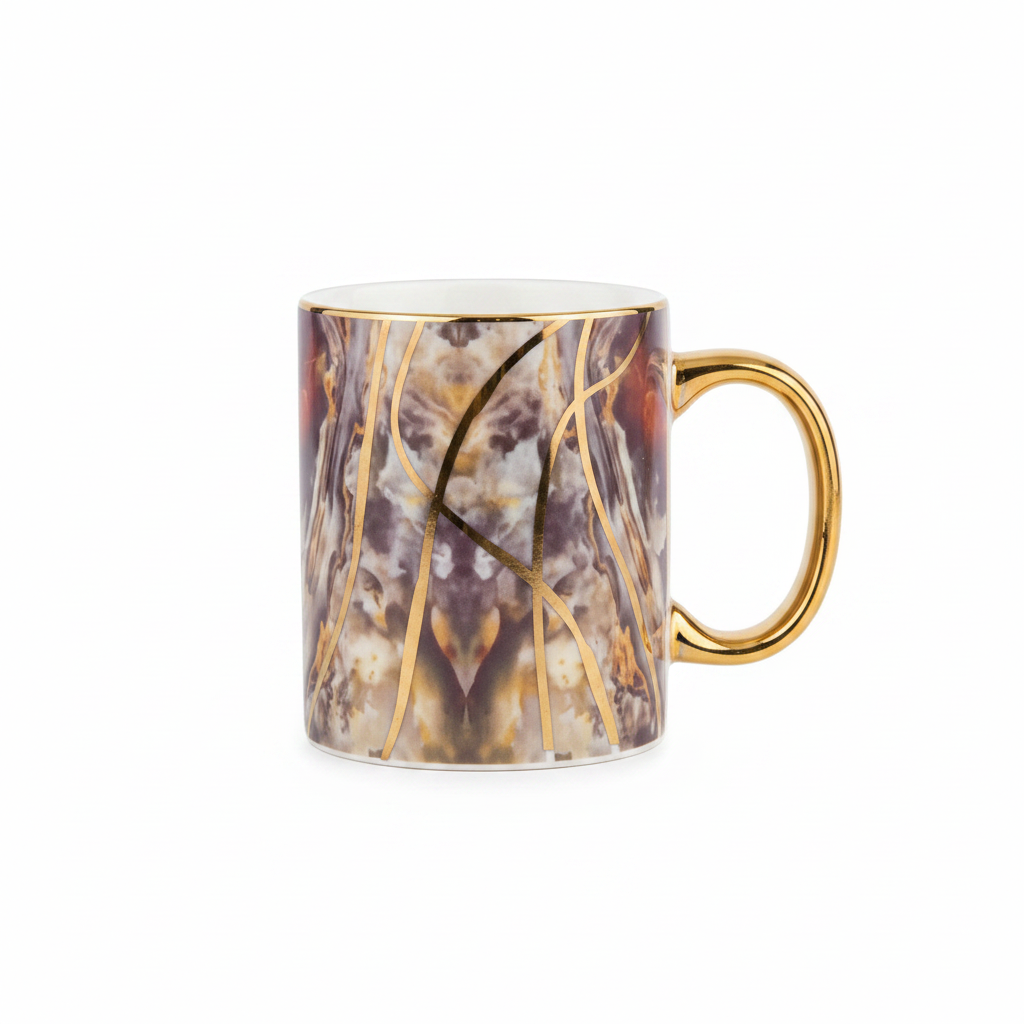 Marble Luxe Ceramic Mug with Gold Handle - 300ml