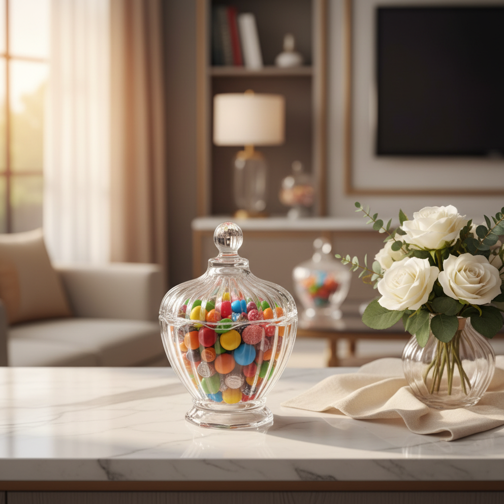 Deli Medium Glass Sugar Bowl with Lid Practical Kitchen Storage for Sugar and Condiments 12 x 12 cm