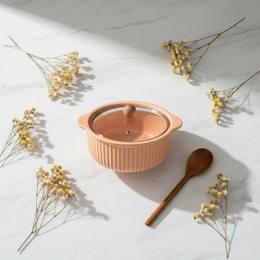 Nordic Luxury Terracotta Ceramic Bowl with Glass Lid - 1.1 Litre
