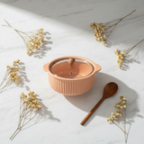 Nordic Luxury Terracotta Ceramic Bowl with Glass Lid - 1.1 Litre