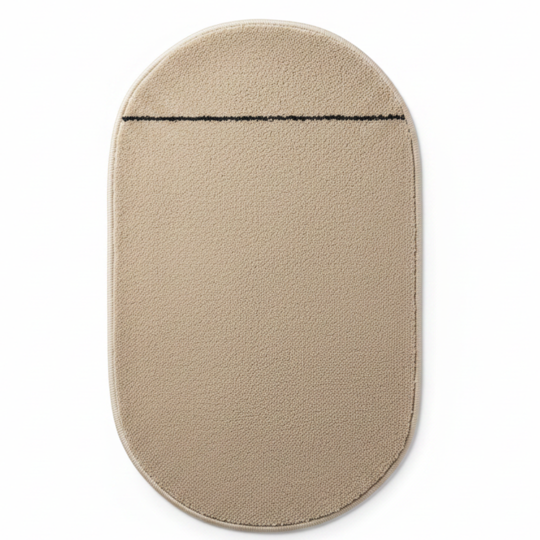 Oval Door Mat | Non-Slip Plush Entrance Rug with Accent Stripe | 62 × 38cm | Beige | Ideal for Home Entryway, Bathroom & Living Room