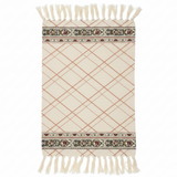 Traditional Diamond Lattice Woven Carpet with Tassel Fringe | 50% Cotton 50% Polyester | Cream Ivory | 60 x 90 cm | Handcrafted Flatweave Rug for Living Room, Bedroom & Majlis