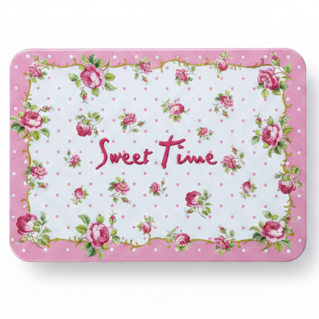 Sweet Time Pink Floral Metal Tin Box – 21×15cm | Decorative Gift & Storage Box