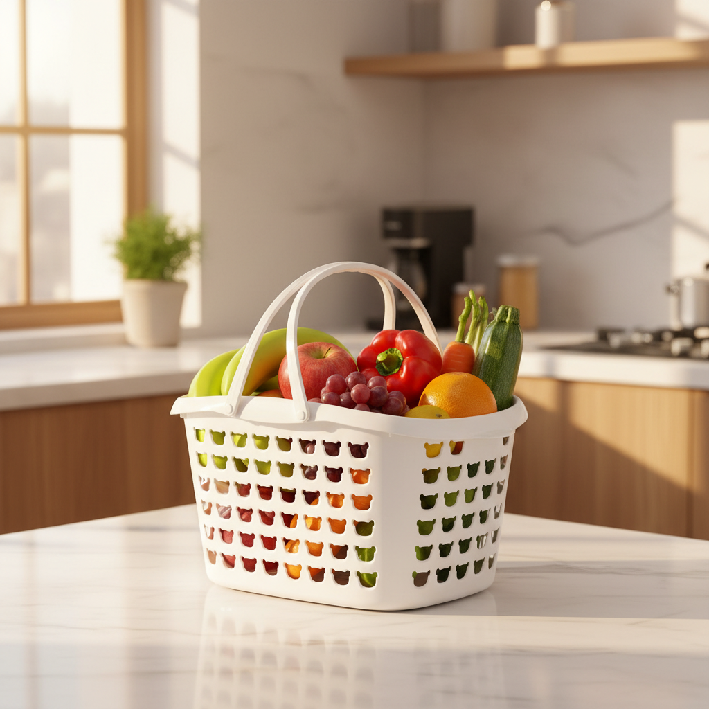 Plastic Multipurpose Basket with Handle - 25×18cm - White - Grey