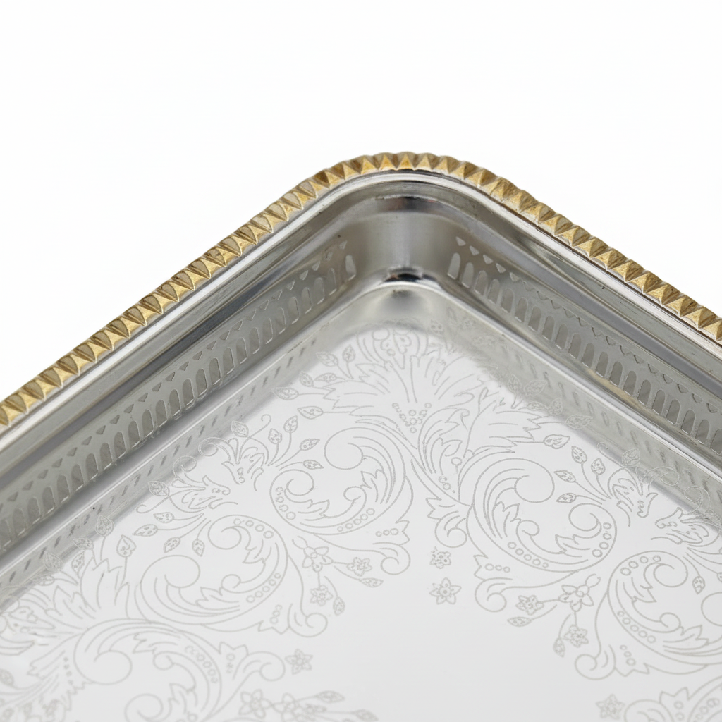Najib Gold & Silver Metal Serving Tray - 45×30 cm