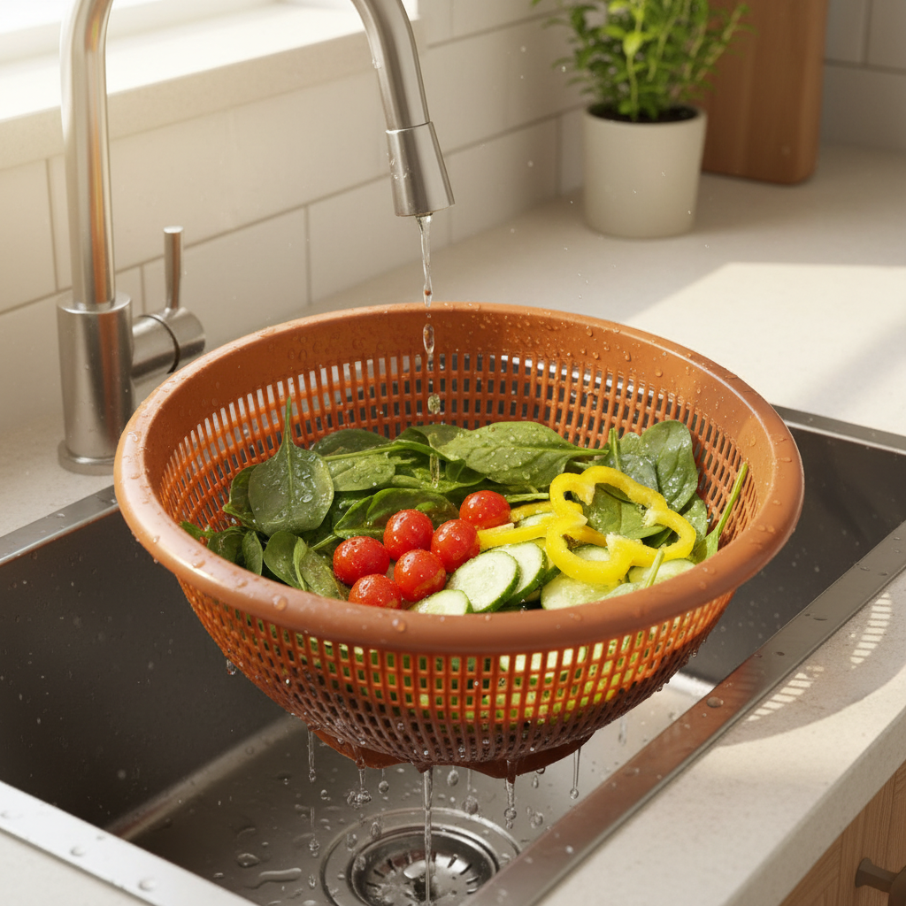 Plastic Mesh Colander Basket 35×15cm — Brown / Black