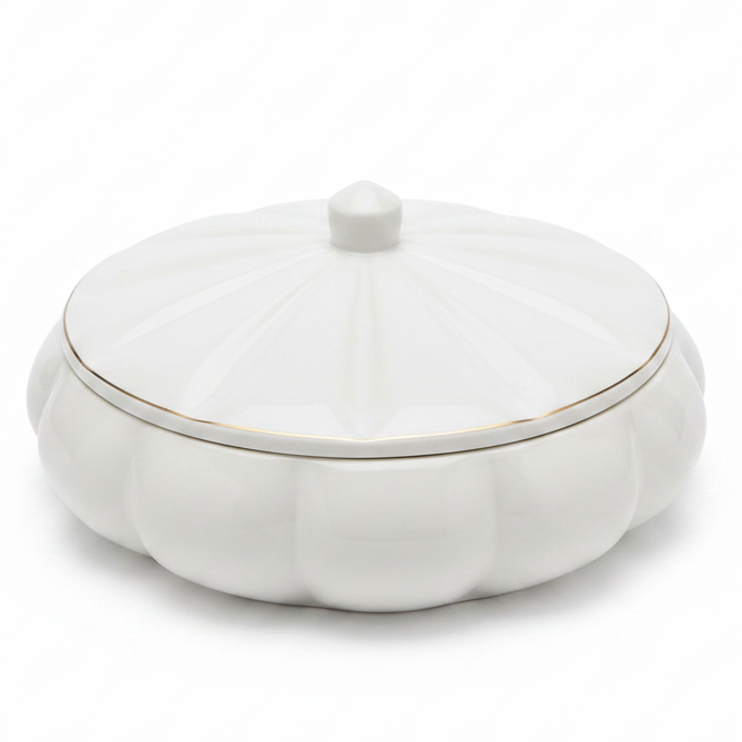 Hamid White Ceramic Candy Box with Lid | Scalloped Petal Design | 10.25cm