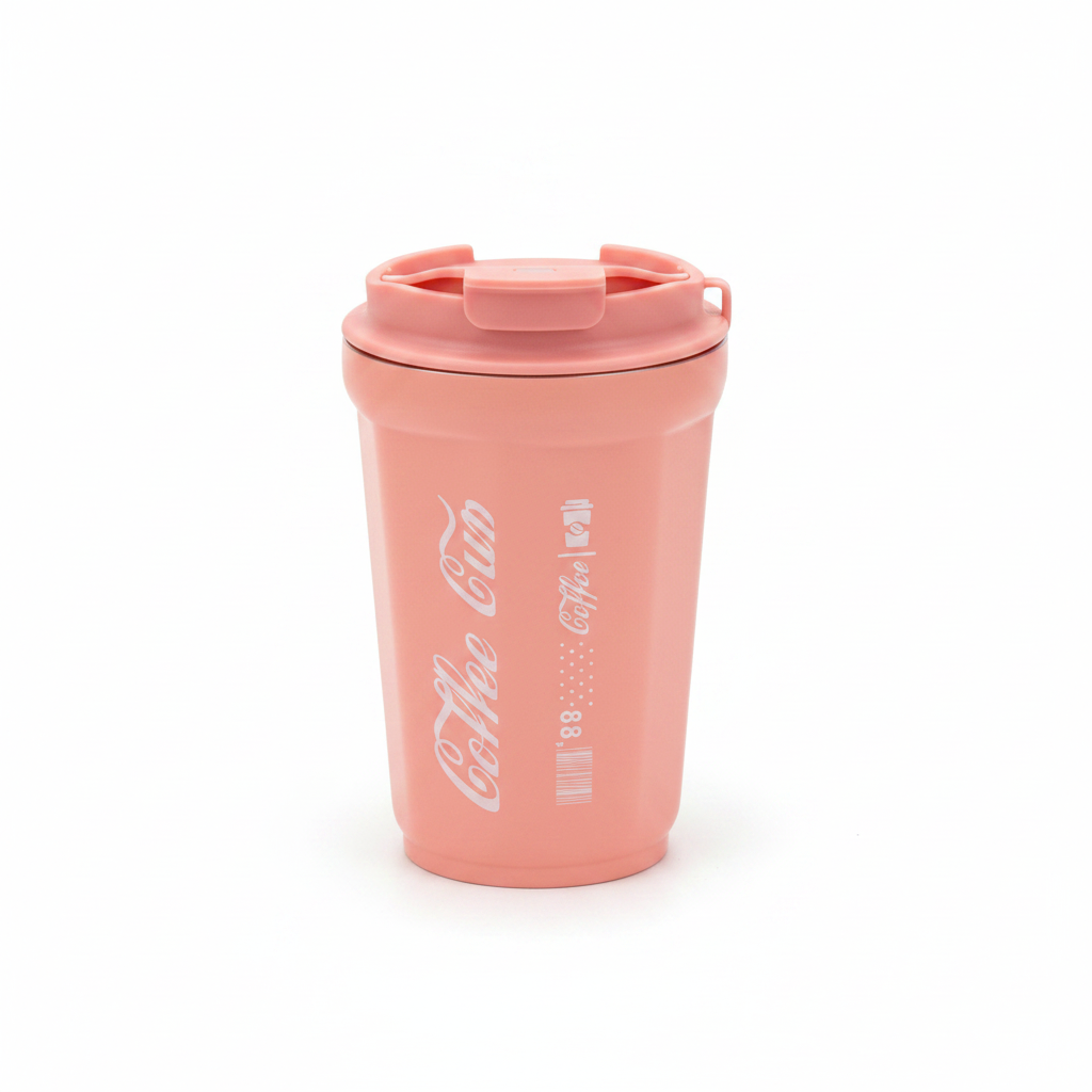 Travel Mug with Flip Lid — 400ml - Coral / Cream / Teal Green