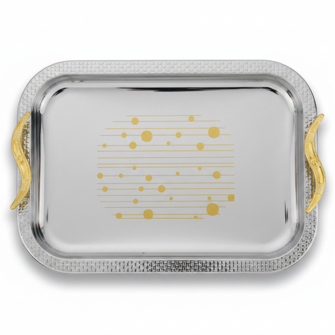 Maximan Luxury Silver & Gold Stainless Steel Serving Tray with Swan Handles | 40×29cm