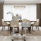 Pilsco 3-Tier Silver Chrome Metal & Glass Serving Trolley Cart with Ornate Filigree Design, Crystal Knob Accents & Rolling Casters | 67cm x 40cm x 30cm |