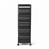 Black 5-Tier Square Metal Mesh Storage Basket Cart with Wheels - 90×25 cm