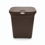 Esqube Delta Plastic Laundry Basket with Lid - 55 × 45 × 33 cm - Dark Brown / Grey / Black