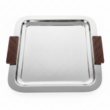 Luhpar Silver Square Stainless Steel Serving Tray with Wooden Handles - 37×37cm