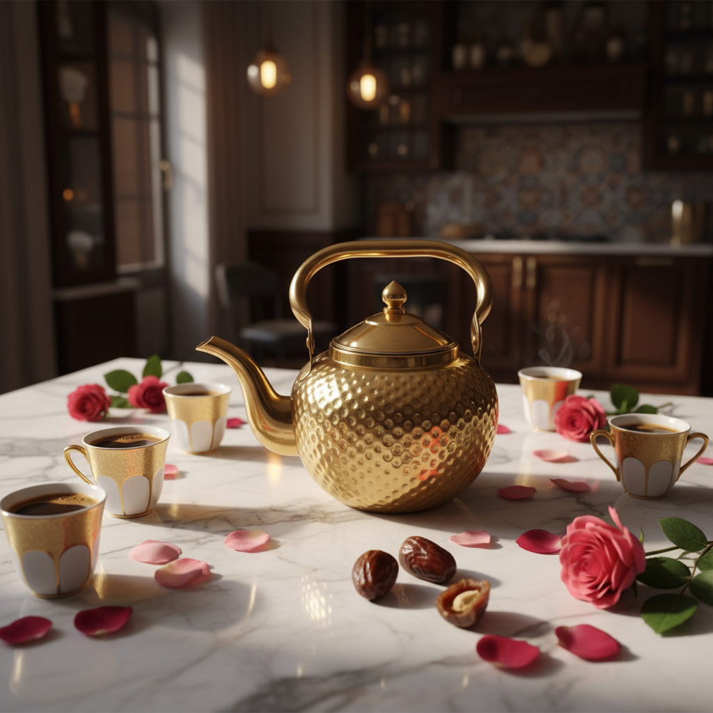 Gold Hammered Metal Tea Kettle 1.2 Litre | Traditional Arabic & Moroccan Style Tea Kettle |