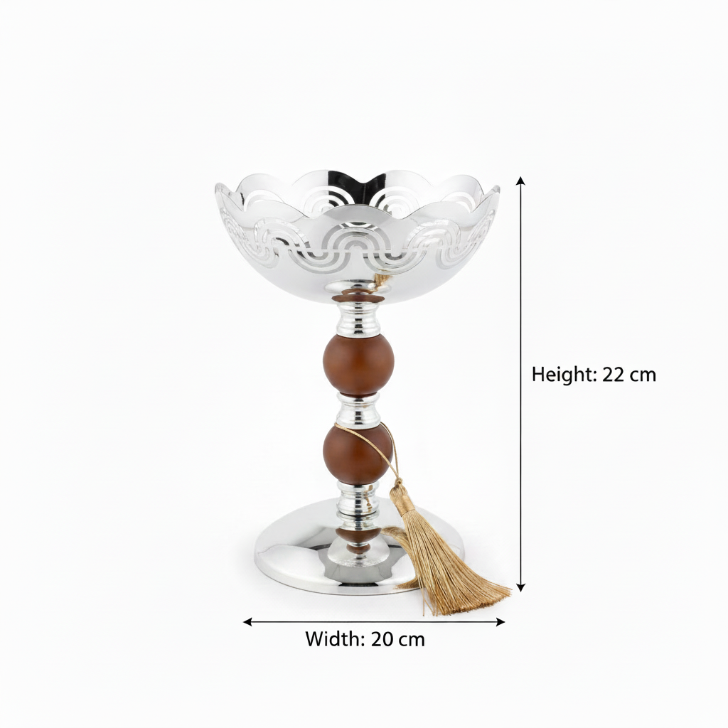 Silver & Brown Metal Footed Candy Bowl - 23×20 cm
