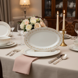 Luhpar Round White & Gold Ceramic Oval Serving Plate – 12 Inch