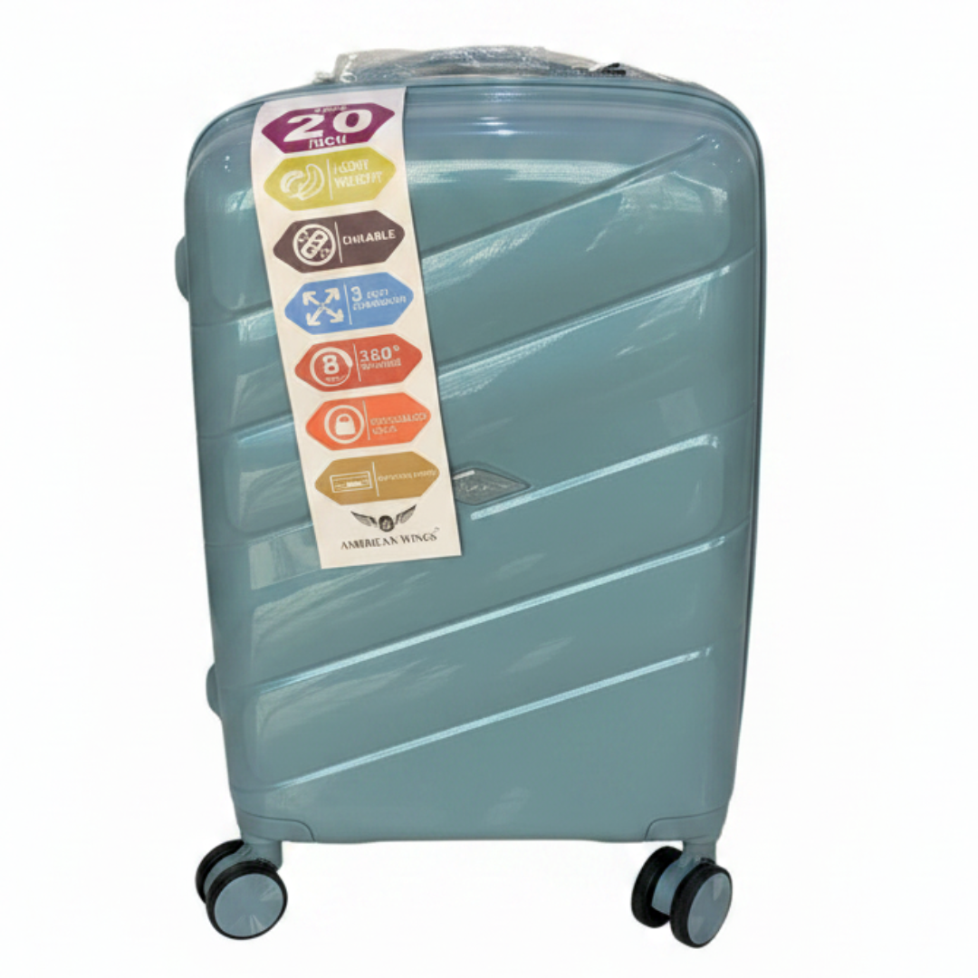 American Wings Light Blue Hardshell Carry-On Trolley Bag 20 Inch
