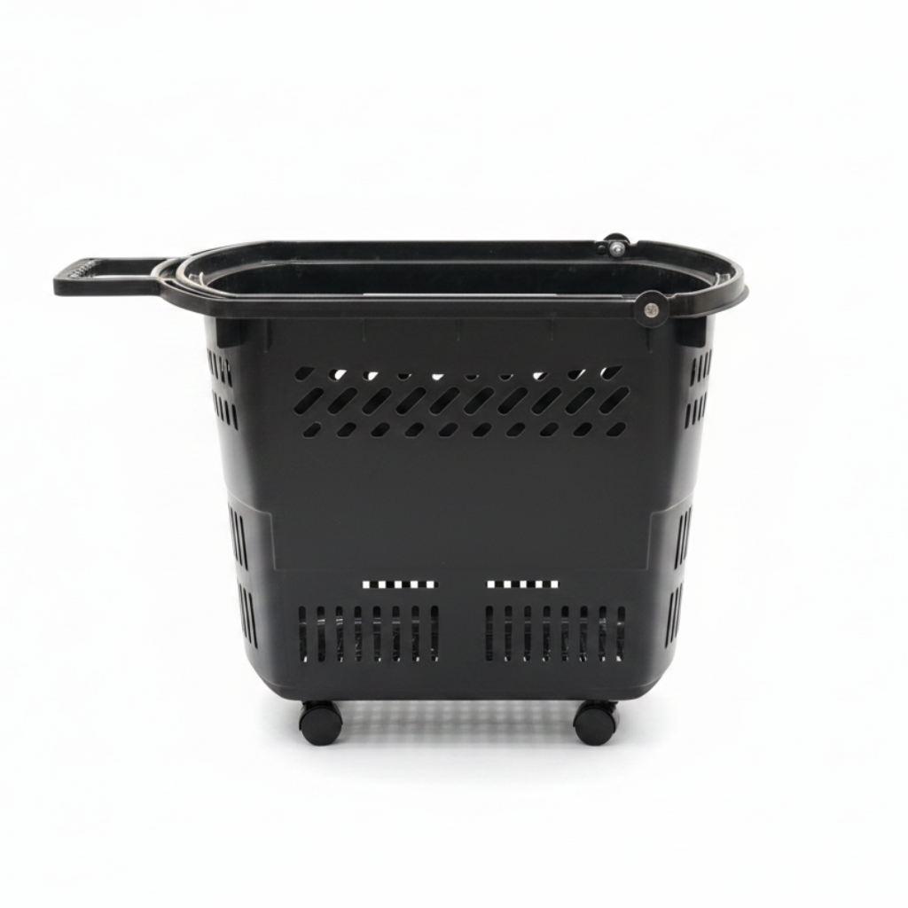 Plastic Rolling Basket with Telescopic Pull Handle & Wheels - 50×35×40cm