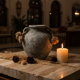 Grey Ceramic Vase with Jute Rope Handles | Speckled Stone Finish | Luxury Home Décor | 20cm