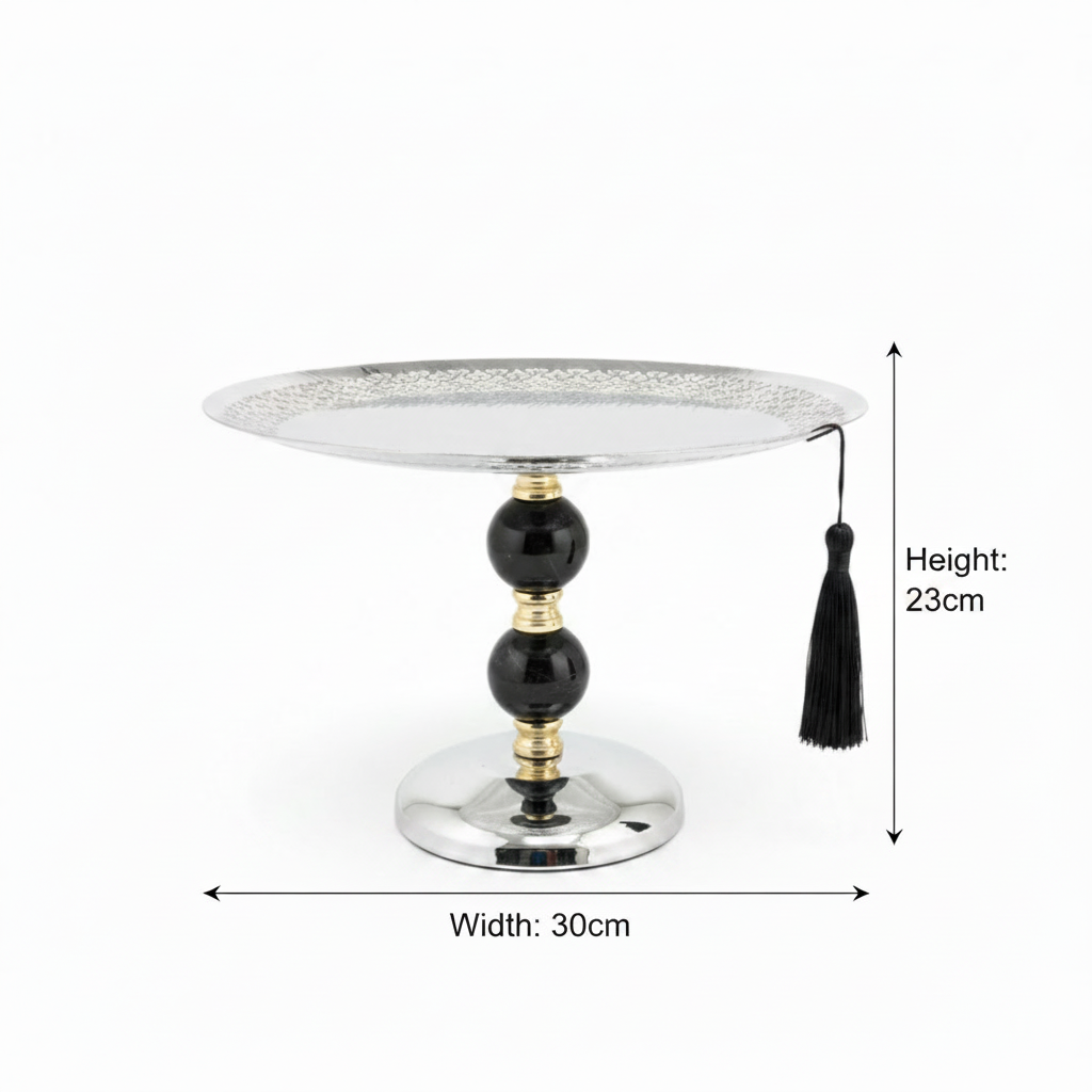 Black & Gold Footed Silver Metal Candy Tray – 23×30cm