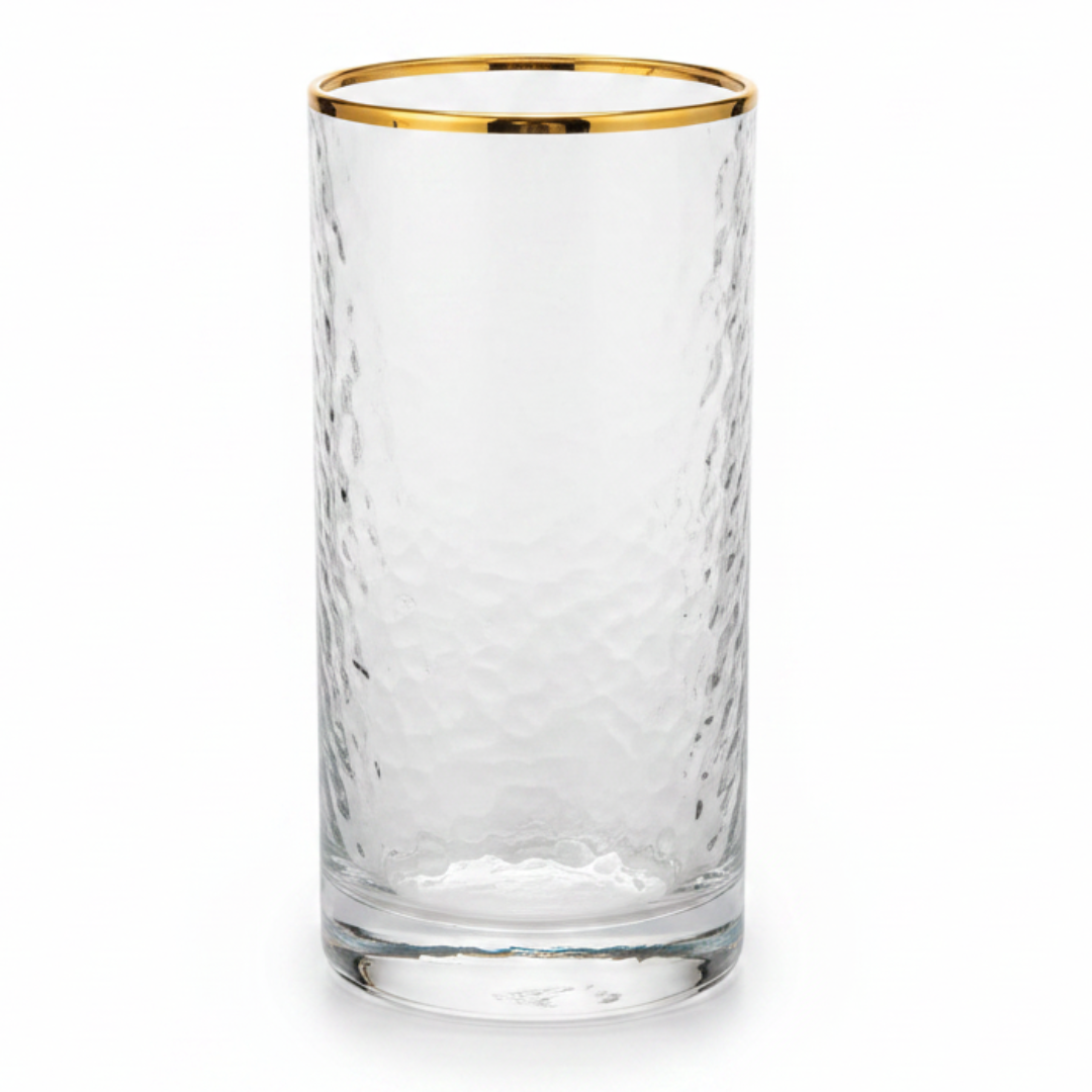 Hammered Glass Tumbler with Gold Rim | 350ml