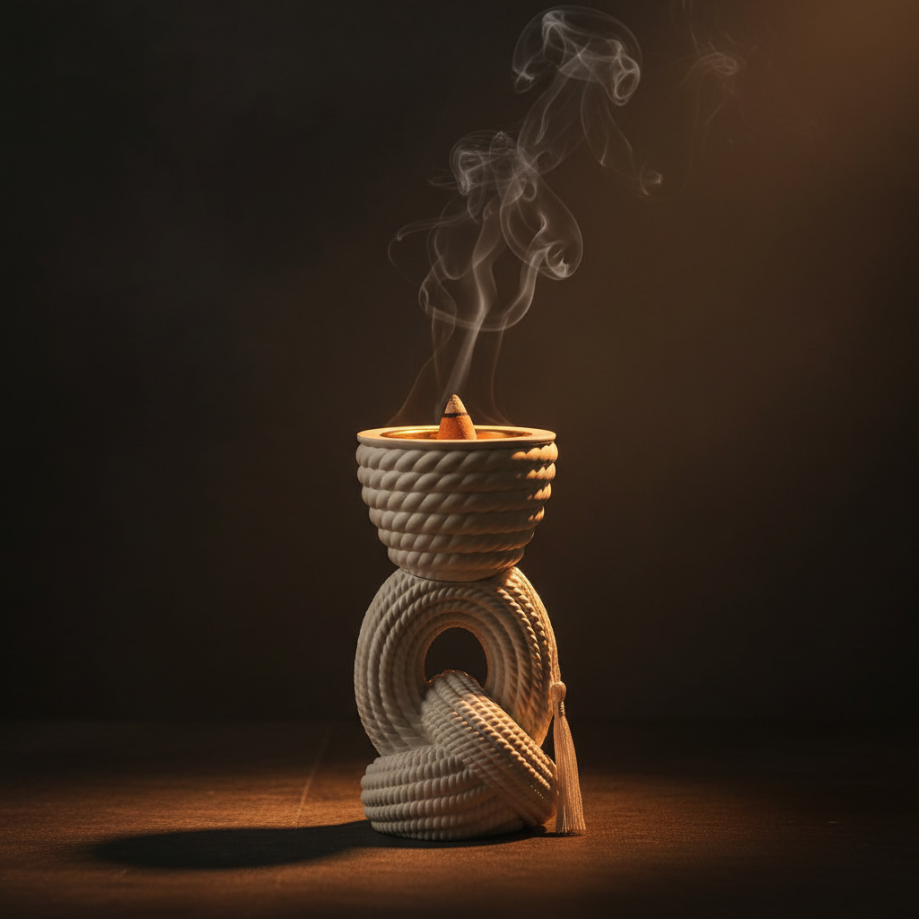 Chalk Rope Knot Incense Burner   17×5 cm - White / Cream / Black