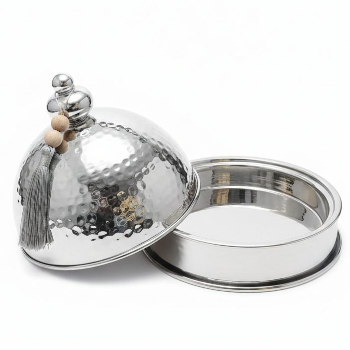 AKDC Metal Tajine Serving Bowl – Luxury Silver Finish, Decorative Arabic Style Tableware, 30 cm