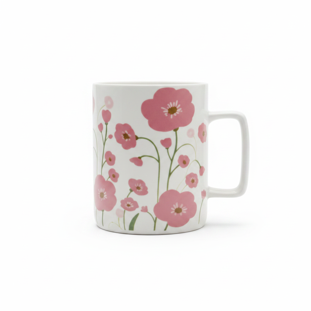 White Floral Poppy Ceramic Mug - 350ml
