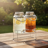 Orchid Glass Beverage Dispenser Set with Metal Stand & Handle — 4L × 2 (8L Total)