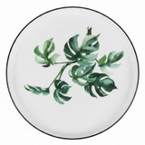 Royalford Melamine Salad Plate | Black Rim with Green Botanical Leaf Design 9-Inch