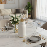 White & Gold Vacuum Flask — 1 Litre | Thermal Insulated Carafe