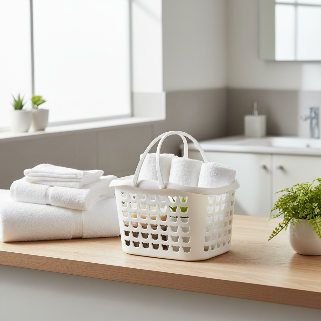 Plastic Multipurpose Basket with Handle - 25×18cm - White - Grey