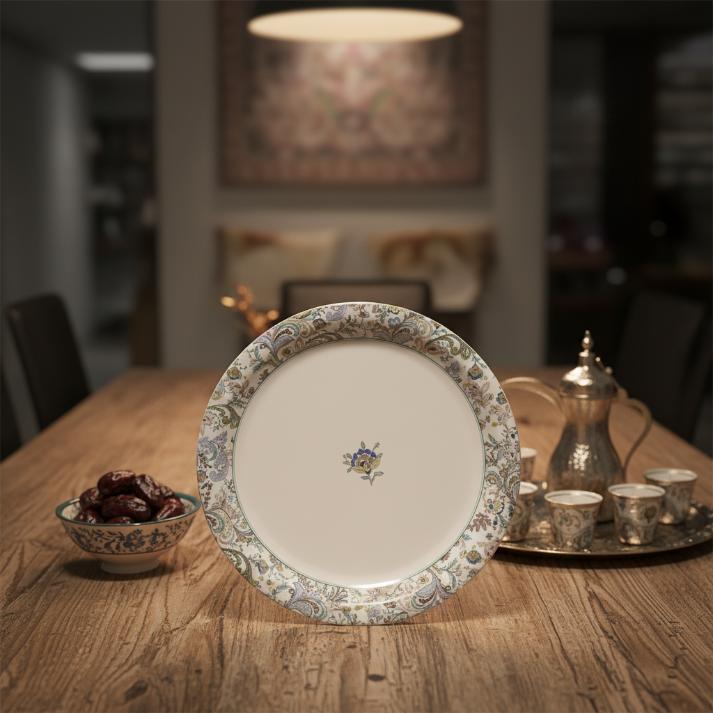 Servewell Round White Melamine Dinner Plate with Floral Design | 28cm