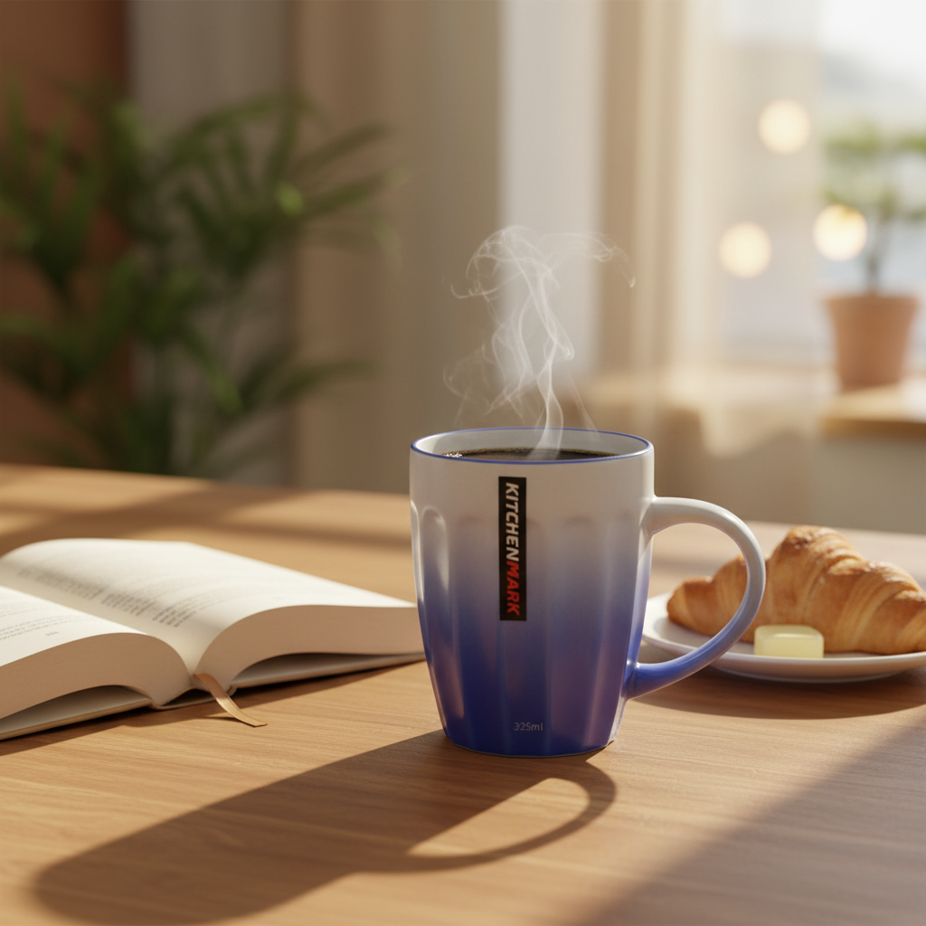 KitchenMark Blue & White Gradient Ceramic Mug - 325ml