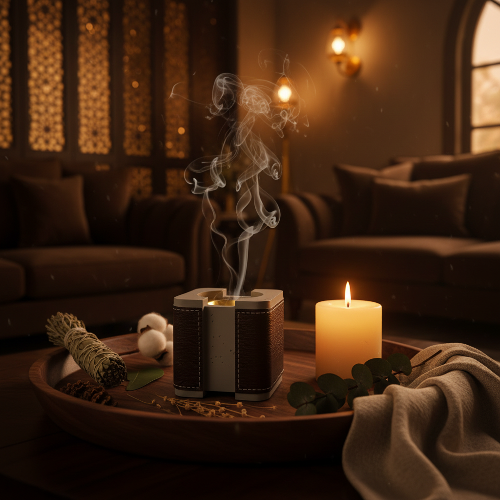 Grey & Brown Chalk Incense Burner |  10×10 cm