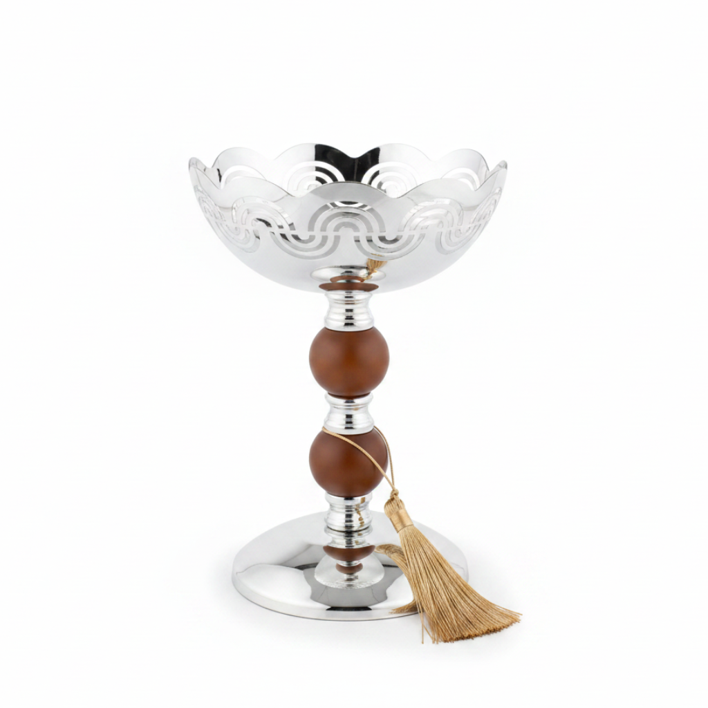 Silver & Brown Metal Footed Candy Bowl - 22×15cm