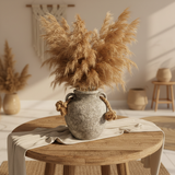 Grey Ceramic Vase with Jute Rope Handles | Speckled Stone Finish | Luxury Home Décor | 20cm